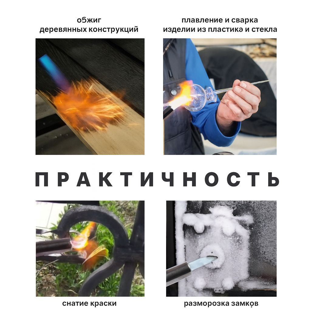 Газовая горелка XJ-8010 с пьезоподжигом, насадка на баллон 220 г, металлическая, температура 1300°С